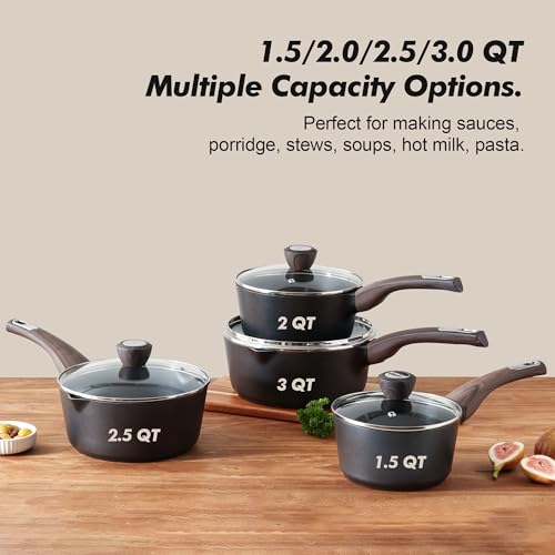 SENSARTE Nonstick Sauce Pan with Lid, 3.0 Quart Saucepan with Double Spout, Multipurpose Large Cooking Pot, Non toxic Kitchen Sauce Pot, Non stick Saucier Pan, Induction Comptable, PFOA Free