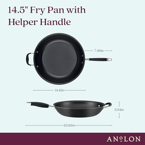 Anolon Advanced Home Hard Anodized Nonstick Frying Pan, 14.5 Inch – Large Skillet with Helper Handle, 14 Inch Nonstick Frying Pan, Durable Cookware - Onyx