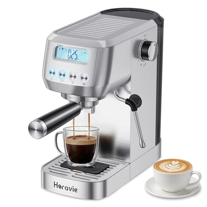 Horavie Ultra Espresso Machine with LCD Display, Espresso Maker with Powerful Milk Frother, Customizable Brewing Temperature, Professional Cappuccino & Latte Machine, Gift for Men & Women