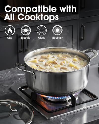 USELUCK Nonstick 5-QT Stock Pot with Glass Lid,Stay-Cool Handle,Oven-Safe,Dishwasher-safe,Compatible with All Cooktops.