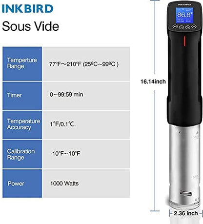 INKBIRD WIFI Sous Vide Cooker Bundle with Vacuum Sealer Machine | 1000W Sous-Vide Cooker Immersion Circulator with 14 Preset Recipes on APP and Thermal Immersion with Timer