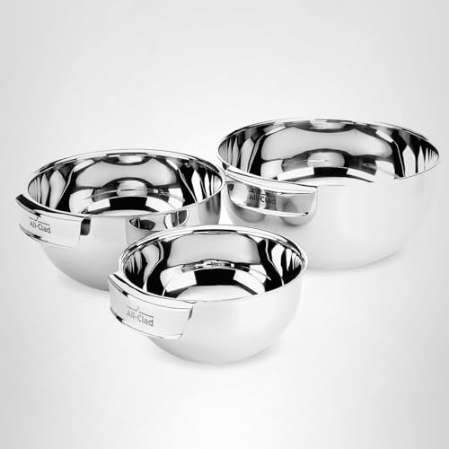 All-Clad Kitchen Accessories Stainless Steel Mixing Bowls Set 1.5, 3, 5 Quart Metal Mixing Bowls Silver