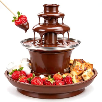 3-Tier Chocolate Fountain with Serving Tray, Chocolate Fondue Fountain for Christmas Party, Multi-Tier Fondue Fountain, Electric Chocolate Fountain for Christmas Holiday & Family Gatherings