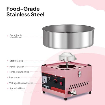 ROVSUN 15 Inch Cotton Candy Machine Commercial, Candy Floss Maker Electric Cotton Candy Maker w/Stainless Steel Bowl & Sugar Scoop for Home Party Carnival Birthday (Pink)