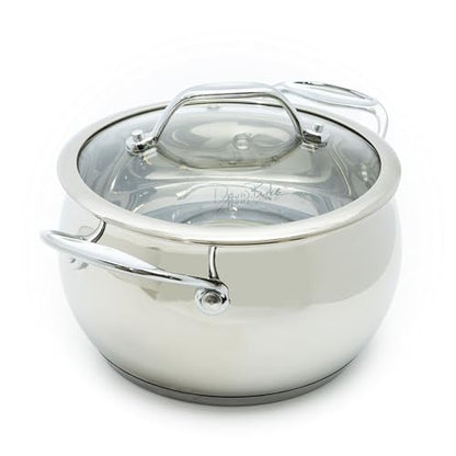 David Burke Splendor Stainless Steel 3-Quart Dutch Oven with Glass Lid, Vented Steam – Side handles, Oven Safe