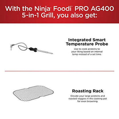 Ninja Foodi Pro 5-in-1 Indoor Integrated Smart Probe, 4-Quart Air Fryer, Roast, Bake, Dehydrate, an Cyclonic Grilling Technology, with 4 Steaks Capacity, in a Stainless Finish
