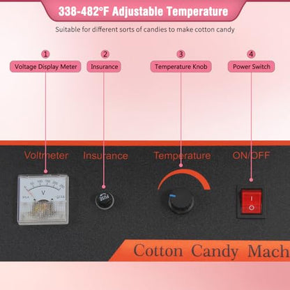 Commercial Cotton Candy Machine, 1000W Electric Floss Maker, Cotton Candy Machine With Stainless Steel Sugar Scoop And Drawer, For Carnival, Kids Birthday, Family Party,Pink W/Cart