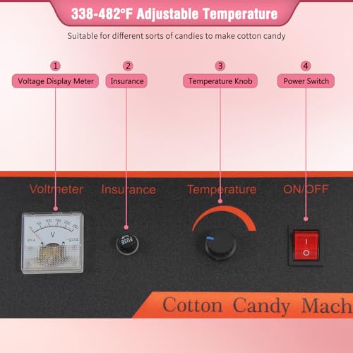 Professional Cotton Candy Machine - Commercial Electric Maker With Drawer & Large Stainless Steel Sugar Scoop- Fast Heat-Up - Perfect For Parties & Business,Pink W/Cart