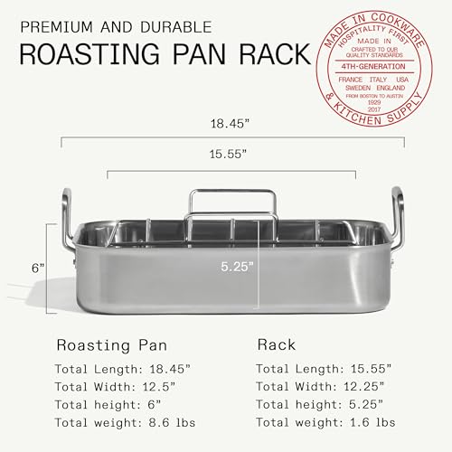 Made In Cookware | Stainless Clad Roasting Pan | 3-Ply Stainless Clad | Professional Cookware | Crafted in Thailand