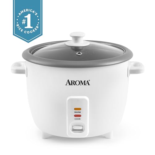 AROMA® Rice Cooker, 8-Cup (Uncooked) / 16-Cup (Cooked), Pot-Style Rice Cooker and Soup Warmer with One-Touch Control, 4 Qt, White, ARC-368NG
