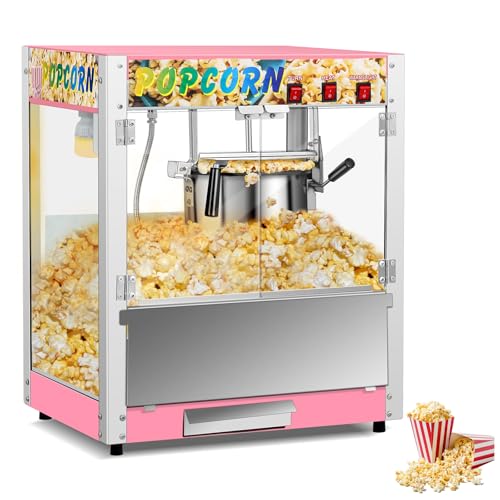 Commercial Popcorn Machine, 8 Oz Kettle, 850 W Countertop Popcorn Maker for 48 Cups per Batch, Popcorn Popper with 3-Switch Control Steel Frame Tempered Acrylic Doors