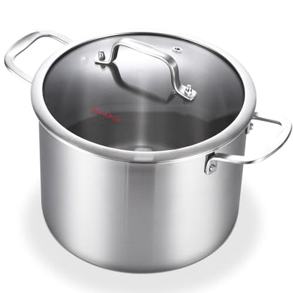 DELARLO Tri-Ply Stainless Steel 8 Quart Stock Pot, Heavy-Duty, All Stove Compatible, Up to 600℉ Soup Pot with Lid, 18/10 Induction Big Stockpot with Lids, Large Stainless Steel Induction for Cooking
