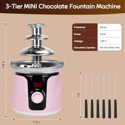 14oz Chocolate Fondue Fountain, 3-Tier MINI Chocolate Fountain with 6PCS Fondue Fork for Chocolate Cheese