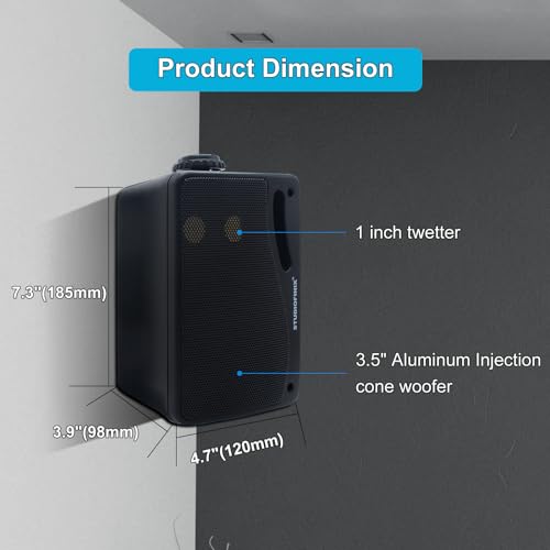 STUDIOFINIX Passive Outdoor Speakers Wired Waterproof -3.5 Inch 3 Way 200W Surface Marine & Wall Mount Speakers, Ideal for Home, Boat, Poolside, Patio, Indoor Outdoor Use（Black
