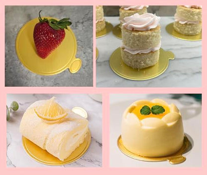 YYaaloa 3.15 Inch Mini Round Golden Cake Boards 50pcs Mousse Cupcake Base Paper Plates Circle Dessert Board (Gold 3inch 50pcs)