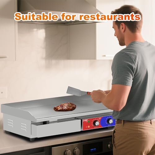 HTTSICHI 29’’ * 16’’ Commercial Electric Countertop Griddle -110V Flat Top Griddles w/ 122-572°F Adjustable Temperature and Non-Stick, 3000W Stainless Steel Electric Griddle w/ 10mm Thick Cast Iron