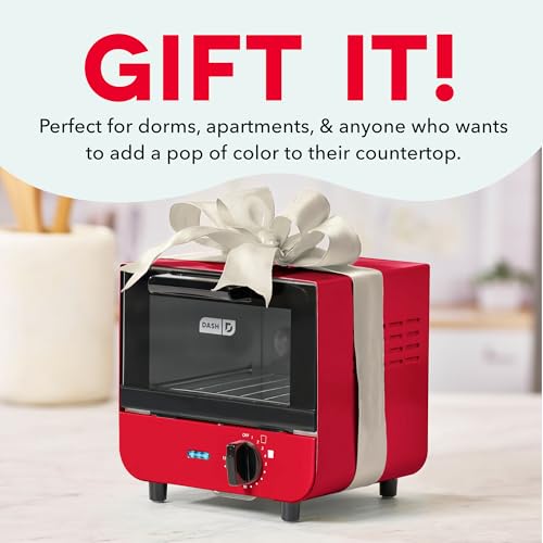 Dash Mini Toaster Oven | Small Toaster Oven for Dorms, Apartments, & Small Kitchens, Adjustable Timer Dial with Auto Shutoff, Removable Cooking Tray & Crumb Catch, Red