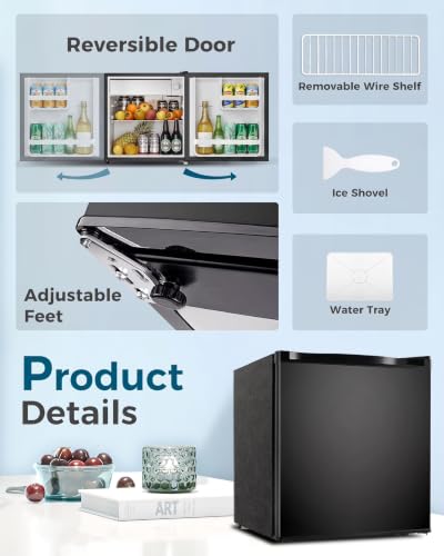 Feelfunn 1.7 Cu.Ft Mini Fridge with Freezer, Small Refrigerator, Black