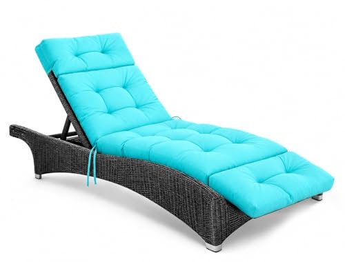 DVUAY Outdoor Chaise Lounge Cushions, Waterproof Non-Slip Thickened Lounge Chair Cushion with Ties, Replacement Patio Pool Recliner Cushions for Outdoor Furniture, 74.4x21.7x4.5 Inches (Lakeblue)
