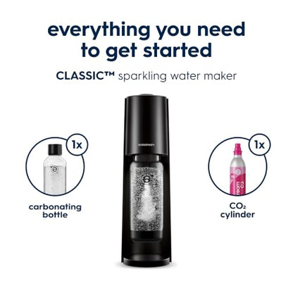 Sodastream Classic |Soda Machine and Sparkling Water Maker Kit (Black) With 60L CO2 Canister and Carbonating Bottle