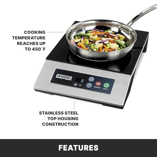 Waring Commercial Induction Cooktop, Single-Range, Cooking Surface 11.5" x 11.75", 10 Power Settings, Up to 450°F, for Professional Kitchens & Restaurants, 120V, WIH200