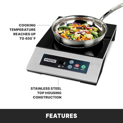 Waring Commercial Induction Cooktop, Single-Range, Cooking Surface 11.5" x 11.75", 10 Power Settings, Up to 450°F, for Professional Kitchens & Restaurants, 120V, WIH200