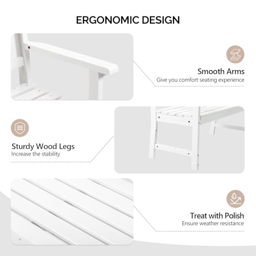 VINGLI 47" Outdoor Wood Bench, All Weather Outdoor Wooden Patio Garden Bench, Outside Loveseat 660lbs Capacity for Front Porch Park Entryway (White)