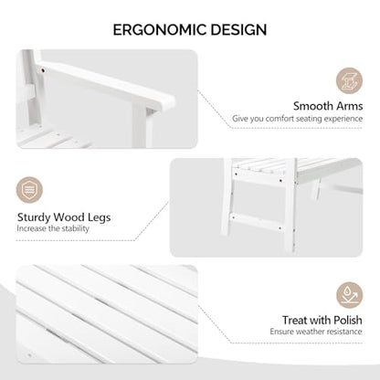 VINGLI 47" Outdoor Wood Bench, All Weather Outdoor Wooden Patio Garden Bench, Outside Loveseat 660lbs Capacity for Front Porch Park Entryway (White)