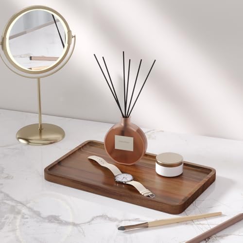 VERTORGAN 2 Pack Acacia Wood Serving Tray,9.8x5.9 Inch Decorative Trays Platter for Coffee Table,Living Room,Bar,Party,Mini Charcuterie Boards Cheese Board,Home Decor