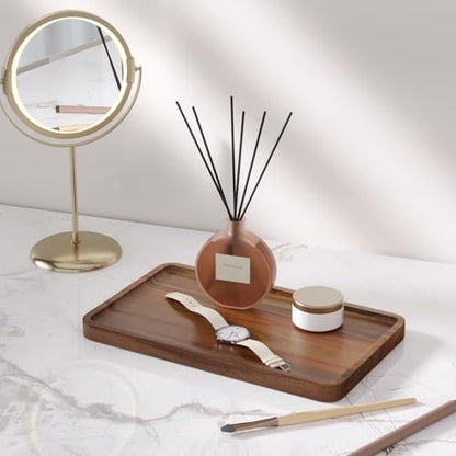 VERTORGAN 2 Pack Acacia Wood Serving Tray,9.8x5.9 Inch Decorative Trays Platter for Coffee Table,Living Room,Bar,Party,Mini Charcuterie Boards Cheese Board,Home Decor