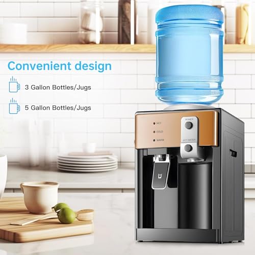 Housiwill Top-Loading Hot & Cold Water Cooler for 1.2–5 Gallon Bottles, Countertop Water Cooler Dispenser with 3 Temperature Settings & Removable Drip Tray, an Essential for Kitchen, Office, & Dorm