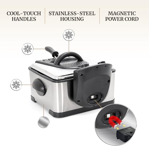 Elite Gourmet EDF-401TX 1700-Watt Triple Basket Electric Deep Fryer with Timer and Temperature Knobs and Odor Free Filter, 4.2L, 18-Cup, Black
