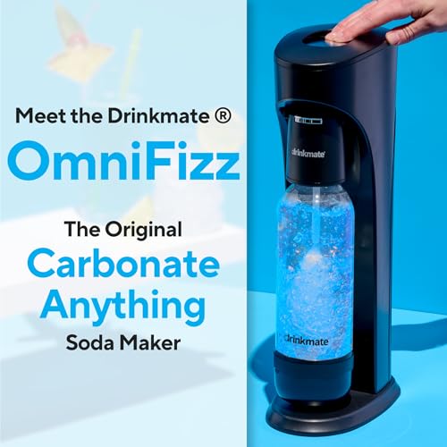 Drinkmate OmniFizz Sparkling Water Maker & Soda Streaming Machine | Carbonates Any Drink | ULTIMATE BUNDLE | Includes Three 60L CO2 Cartridges + Two BPA-Free Bottles (Matte Black)