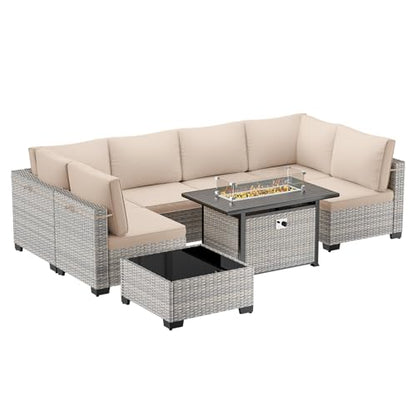 Sweecci Outdoor PE Wicker Rattan Modular Patio Sectional Sofa Set