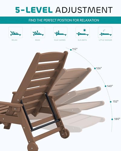 SERWALL HDPE Outdoor Lounge Chair Set of 2 with Cup Holder, Brown