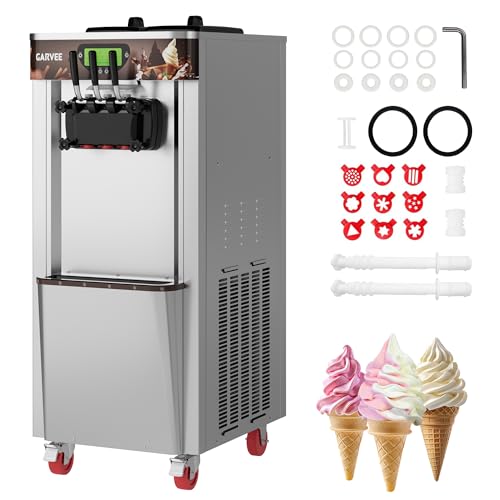 Garvee Commercial Soft Ice Cream Machine, 2+1 Flavor 2450W Vertical Ice Cream Maker Commercial with Self-Cleaning, Easy Operate, 9.2-10.5 gal/h High Productivity for Home Snack Bar
