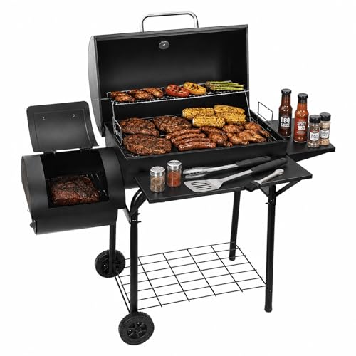 Realcook Charcoal Grill with Offset Smoker: Spacious Barrel Charcoal Grills
