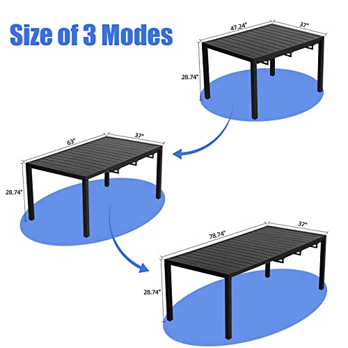 MEOOEM Expandable Outdoor Dining Set for 8, Modern 9 Piece Outdoor Dining Table Set with Highback Swivel Chairs 450LBS, All Weather Heavy Duty 8 Person Outdoor Dining Table Set for Outside, Navy Blue