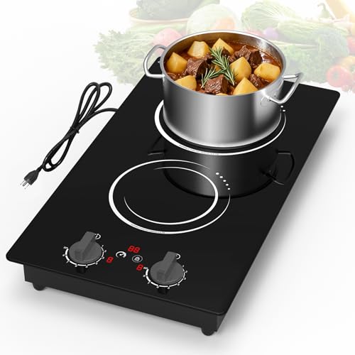 VBGK Double Induction Cooktop,110V 2300w 2 burnerinduction cooktop,2 burner Hot Plate Electric burner withLCD Touch Screen 9 Levels Settings Child Safety Lock &Timer
