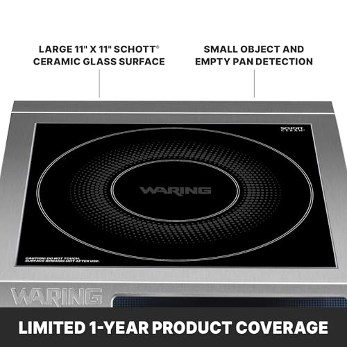 Waring Commercial Induction Burner, 11 x 11 Schott Ceramic Glass, for Professional Countertop Cooking and Catering, WIH400X