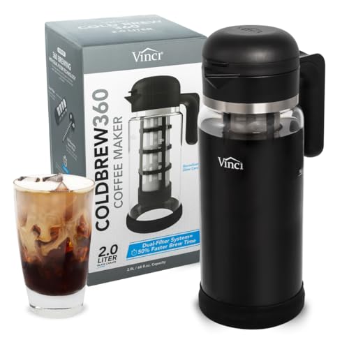 VINCI Cold Brew 360 Dual-Filter Iced Coffee Maker, 68 oz Glass Pitcher