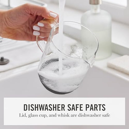 Martha Stewart Milk Frother and Steamer, 10oz/300ml Glass Cup, 4 Presets (Cold Foam, Light, Dense & Hot Chocolate), Ready in 90 Seconds, Cordless Pouring, One-Touch for Hot and Cold Milk, Linen Cream