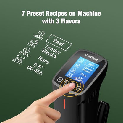 2.4g Wifi Sous Vide Cooker CharMeter Sous Vide Machine CSV-100-W, 1000 Wattts Sous-Vide Cooker Immersion Circulator App Control with 14 Preset Recipes, Calibration Function,Fast-Heating with Timer