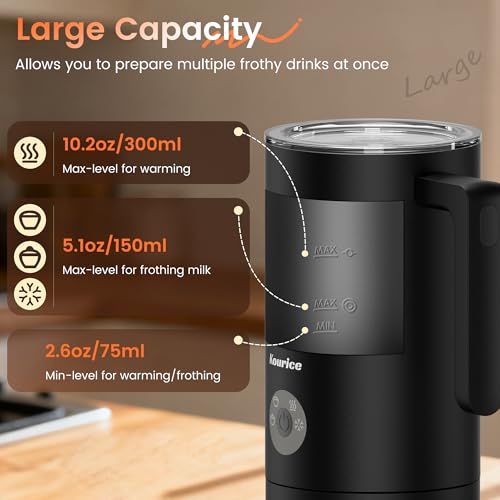Kourice 4-in-1 Electric Milk Frother & Steamer – Automatic Frother Machine, Barista-Style Hot & Cold Foam for Lattes, Cappuccinos, Iced Coffee, Quiet, One-Touch, Easy to Clean
