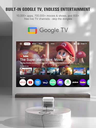 【Official Licensed Google TV】4K Smart Projector with WiFi and Bluetooth, VOPLLS Outdoor Projectors with Dolby/Auto Focus, Portable Movie Phone Wireless Gaming Wifi Proyector for Bedroom/Home/Celling