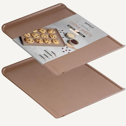 HAPPIELS 17 x 13 inch Cookie Sheets for Baking Nonstick Set of 2, PFOA free Cookie Sheet Set without rim, Cookie Sheets Non Stick, Half Sheet Pan for Oven without sides Non Toxic sheet without lip