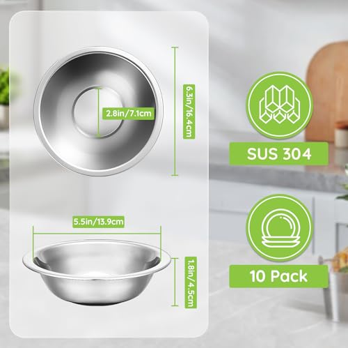 Offiper 304(18/8) Stainless Steel Mixing Bowls for Kitchen, 10 Pack 6.3" 13.67 fl.oz Metal Mixing Bowls Set Stackable for Baking Serving Cooking Food Prep Storage Dishwasher Safe Heavy Duty