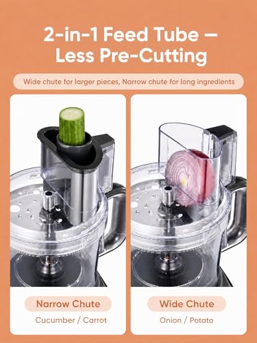 FOHERE Food Processor, 12 Cup, 2-in-1 Feed Chute Procesador de Alimentos Electrico, 500W, BPA Free, Stainless Steel, Procesador de Alimentos for Mincing, Dicing, Shredding, Puree & Kneading Dough