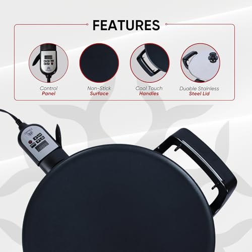Ethniq 18.5" Electric Griddle for Ethiopian Injera, Somalian Anjero, Crepe, Lefse, Mogogo, Mitad, Pancake Teff Injera Maker - Adjustable Digital Heat Control - Non-Stick Surface -