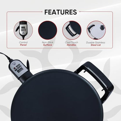 Ethniq 18.5" Electric Griddle for Ethiopian Injera, Somalian Anjero, Crepe, Lefse, Mogogo, Mitad, Pancake Teff Injera Maker - Adjustable Digital Heat Control - Non-Stick Surface -
